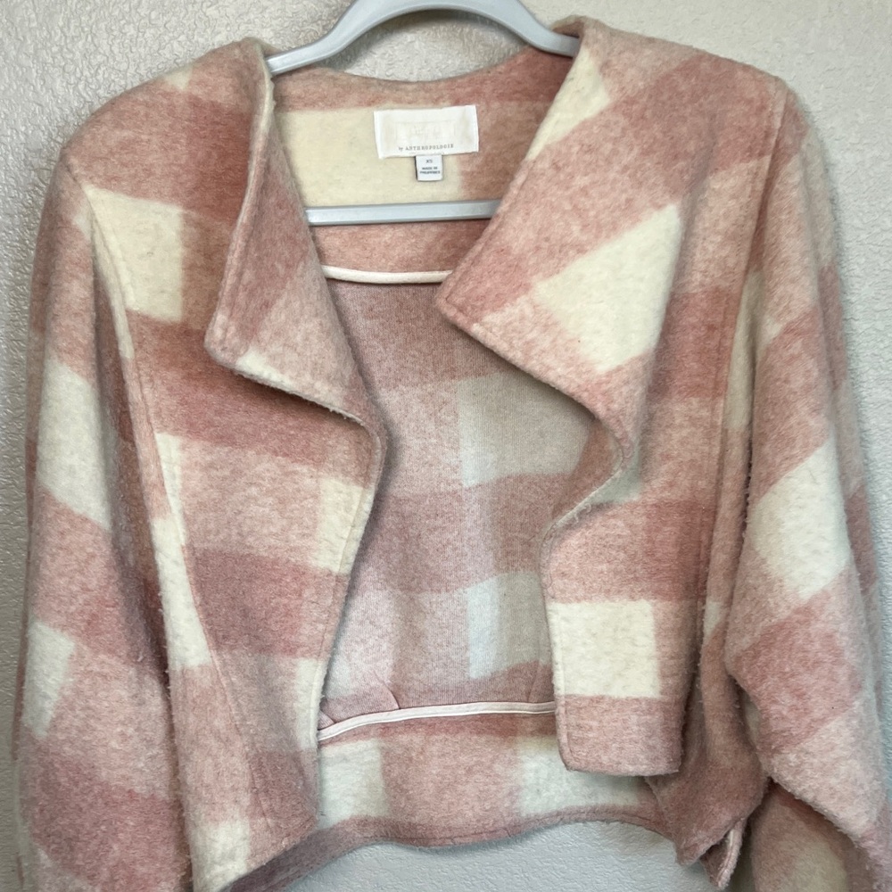 Anthropologie Pink and Cream Plaid Sweater